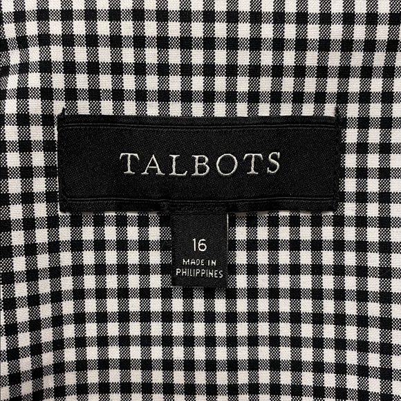 Talbots Tailored Gingham Blazer Size 16 Black White One Button Notched Pockets - Picture 12 of 17